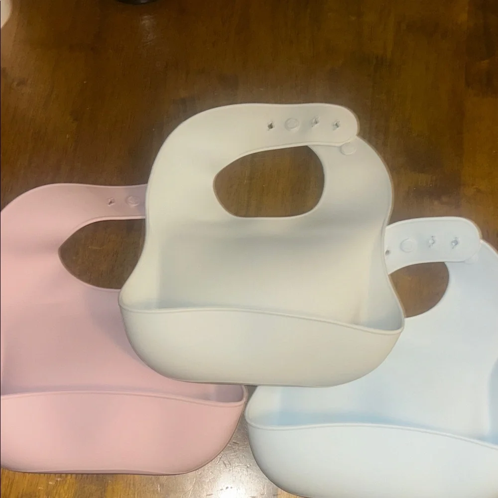 Silicone Baby Bib Set - Pink, White, and Blue